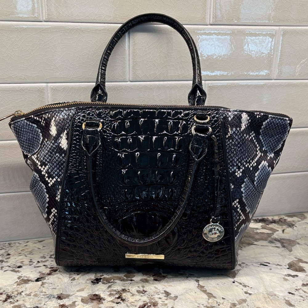 Black and Gray Crocodile Embossed Handbag